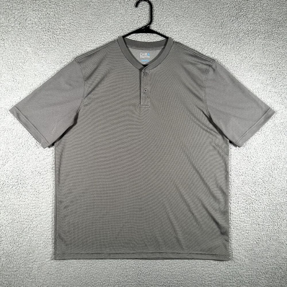 Croft & Barrow Shirt Mens Large Gray Henley Quick Dry Check Casual Preppy‎ Logo